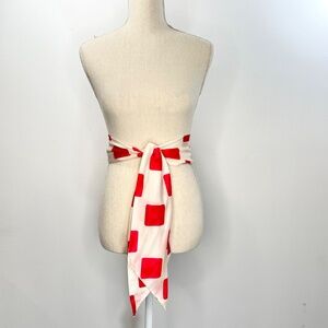 VINTAGE Ray Strauss 100% Raw Silk Red White Scarf Belt MADE IN USA